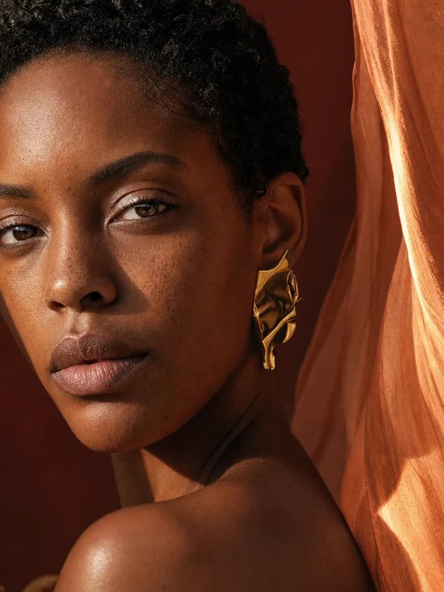 Retrato de mulher adulta com luz quente de estúdio