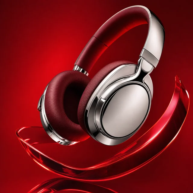 Fones prateados de formato escultural